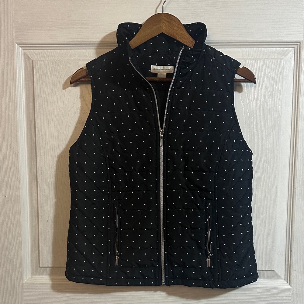 Christopher & Banks Black Vest with White polka Dots - small